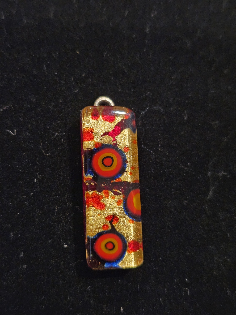 Italian Gold and Red Glass Rectangle Pendant